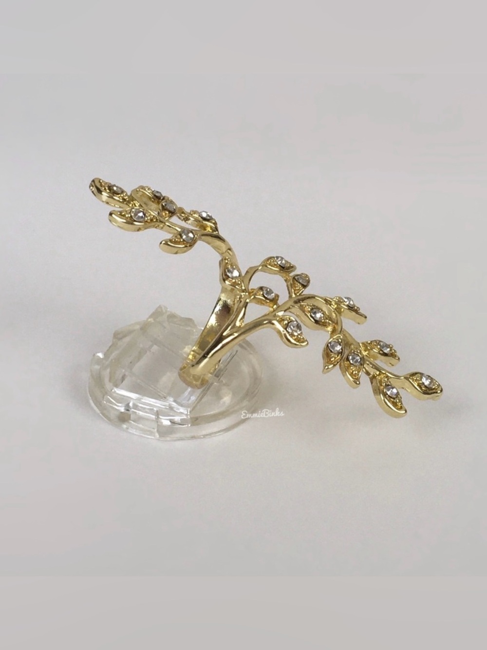 💥3/$28 Bohemian Rhinestone Accented Leaf Statement Ring ~ Olive Branch Vine - Picture 6 of 11
